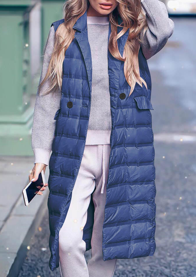 

Solid Button Pocket Sleeveless Padded Vest Coat with Polyfill - Royal Blue, 460138