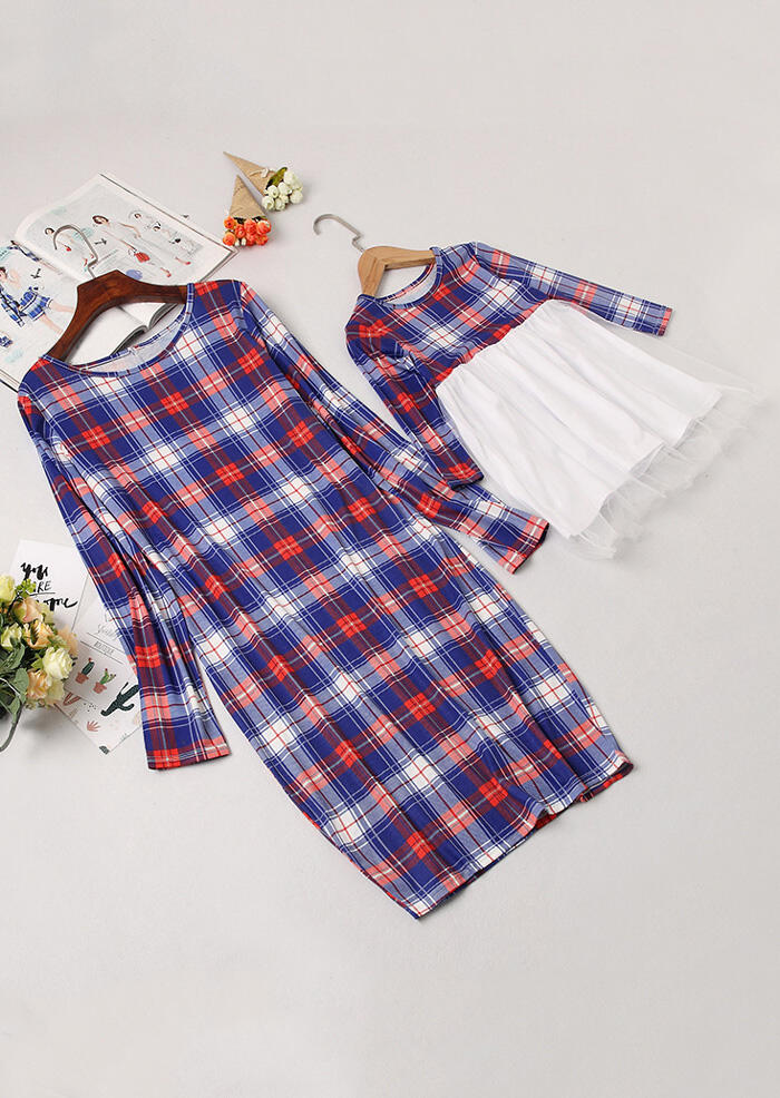 

Matching Outfits Mommy & Me Plaid Lace Splicing Mini Dress in Plaid. Size
