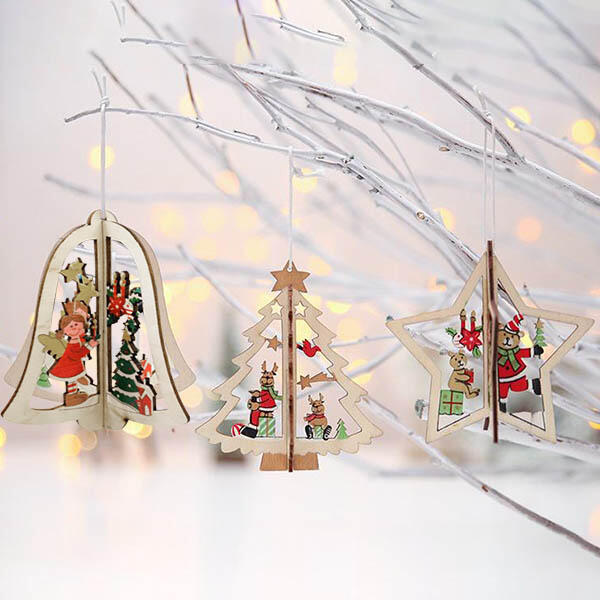 

Festive & Party Supplies Christmas Tree Star Bell Wooden Pendant, Pattern3
