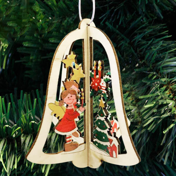 

Christmas Tree Star Bell Wooden Pendant, Pattern1;pattern2;pattern3, 460190
