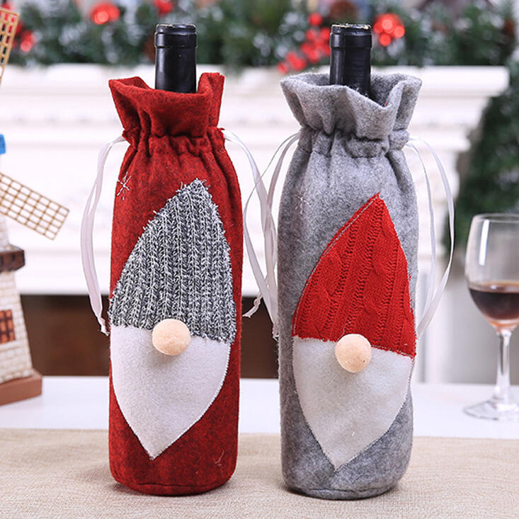 

Festive & Party Supplies Color Block Drawstring Wine Bottle Cover, Red