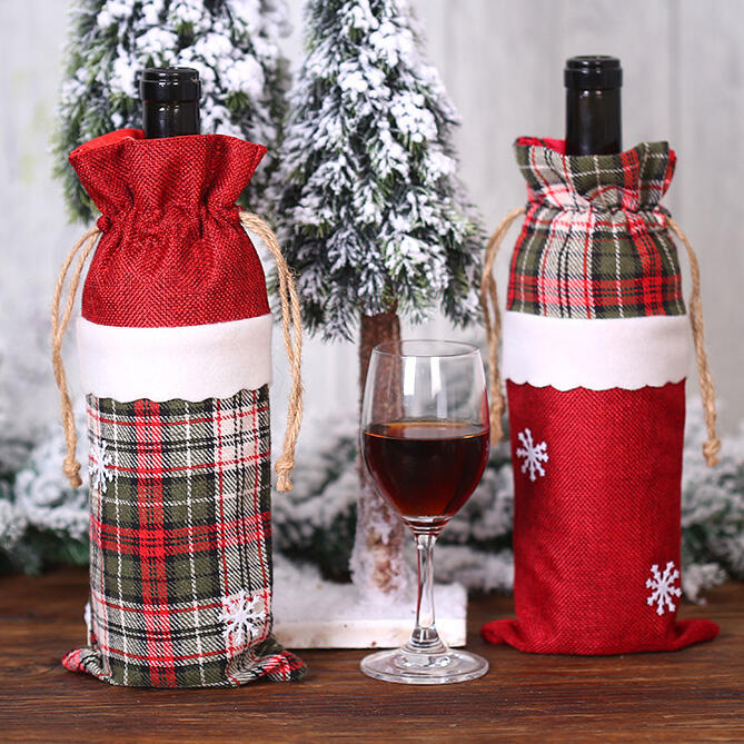 

Festive & Party Supplies Plaid Snowflake Drawstring Wine Bottle Cover, Pattern1