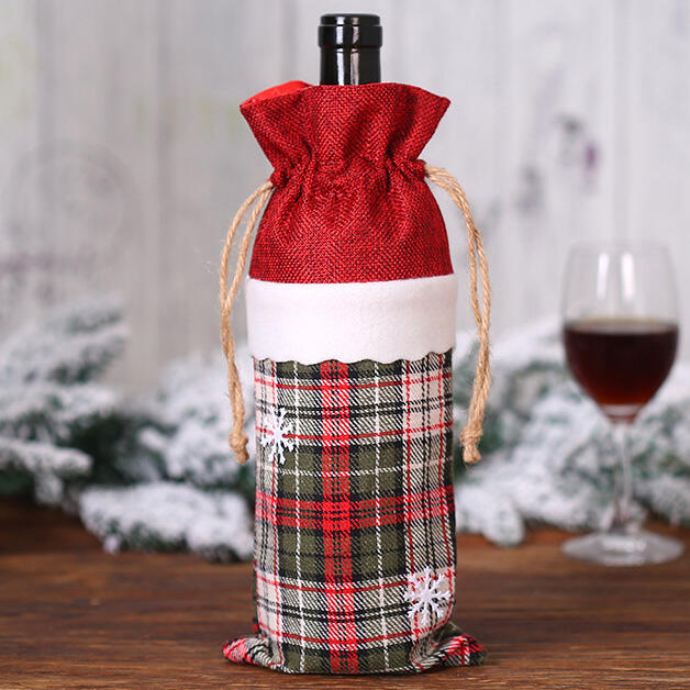 

Plaid Snowflake Drawstring Wine Bottle Cover, Pattern1;pattern2, 460236