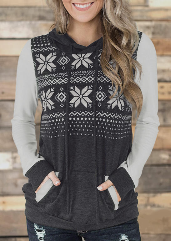 Hoodies & Sweatshirts Snowflake Drawstring Kangaroo Pocket Hoodie - Gray. Size: S,M