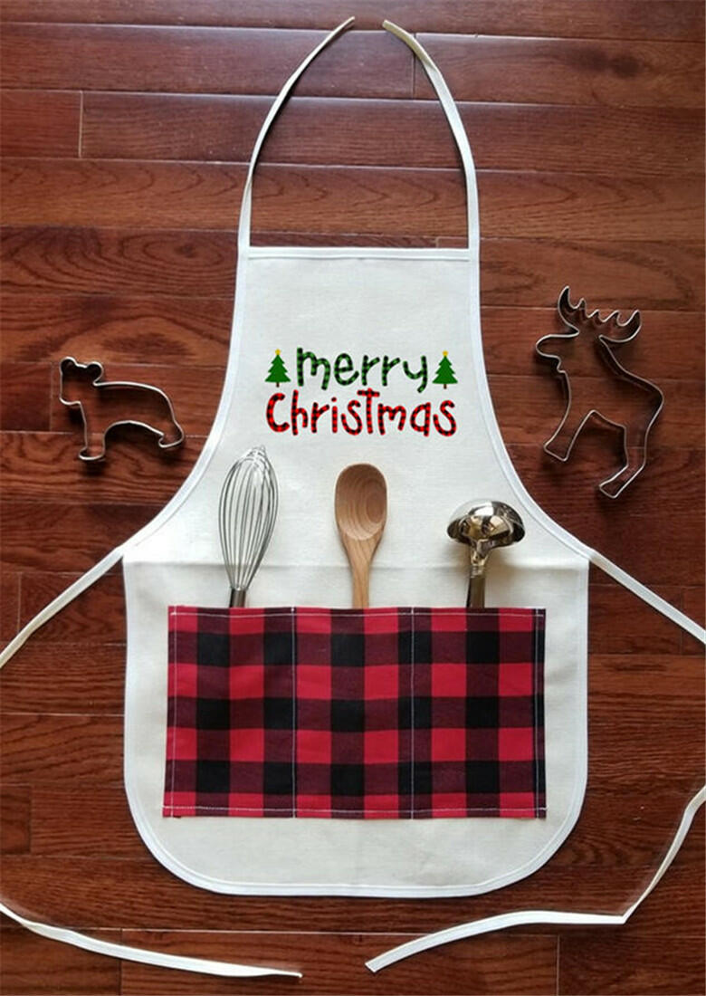 

Kitchen & Dining Merry Christmas Plaid Pocket Apron, White