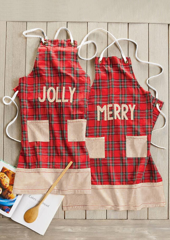 

Kitchen & Dining Jolly Merry Plaid Pocket Apron, Red