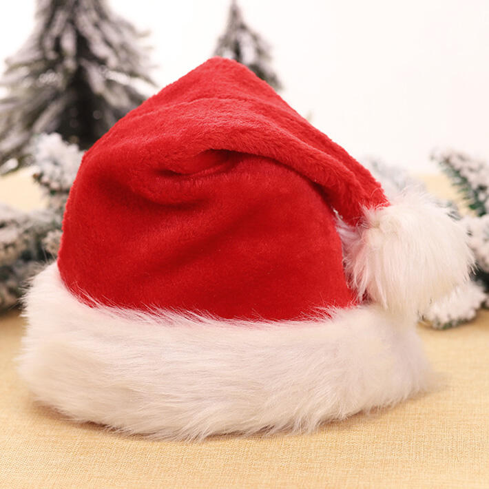 Adults Big Thickened Warm Christmas Hat with Plush Trim in Red. Size
