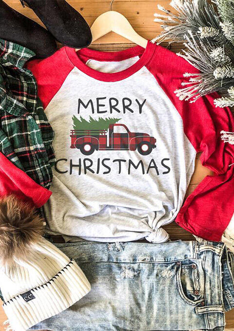 

Plaid Splicing Merry Christmas T-Shirt Tee - Light Grey, 460284