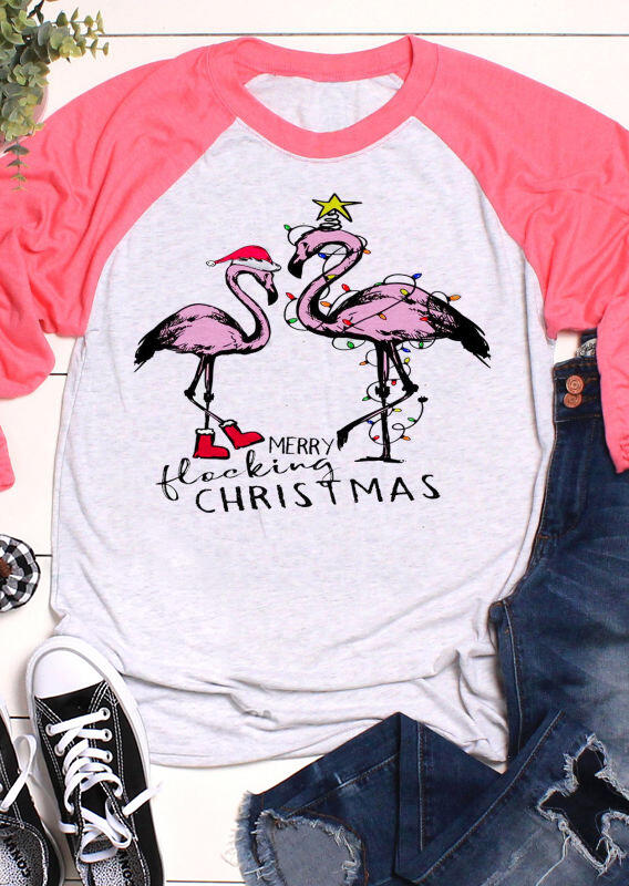 

Flamingo Merry Flocking Christmas T-Shirt Tee - Pink, 460289