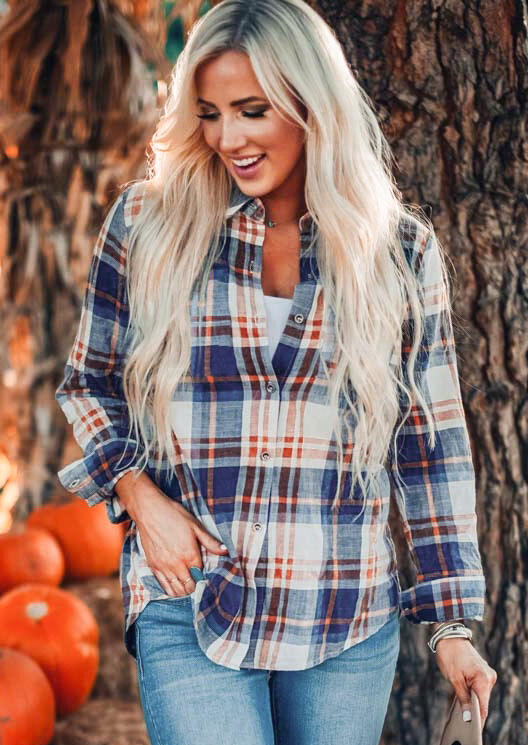 

Plaid Printed Button Shirt without Necklace, 460320