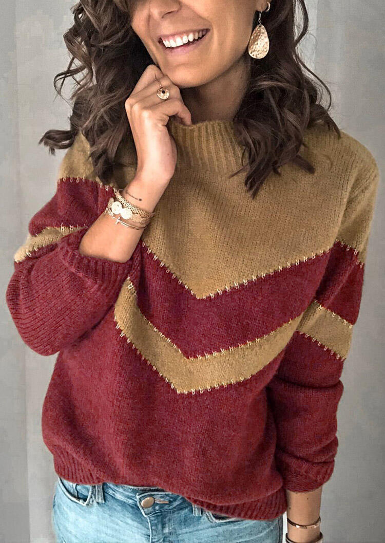 

Sweaters Color Block Knitted Long Sleeve Sweater - Red. Size: M