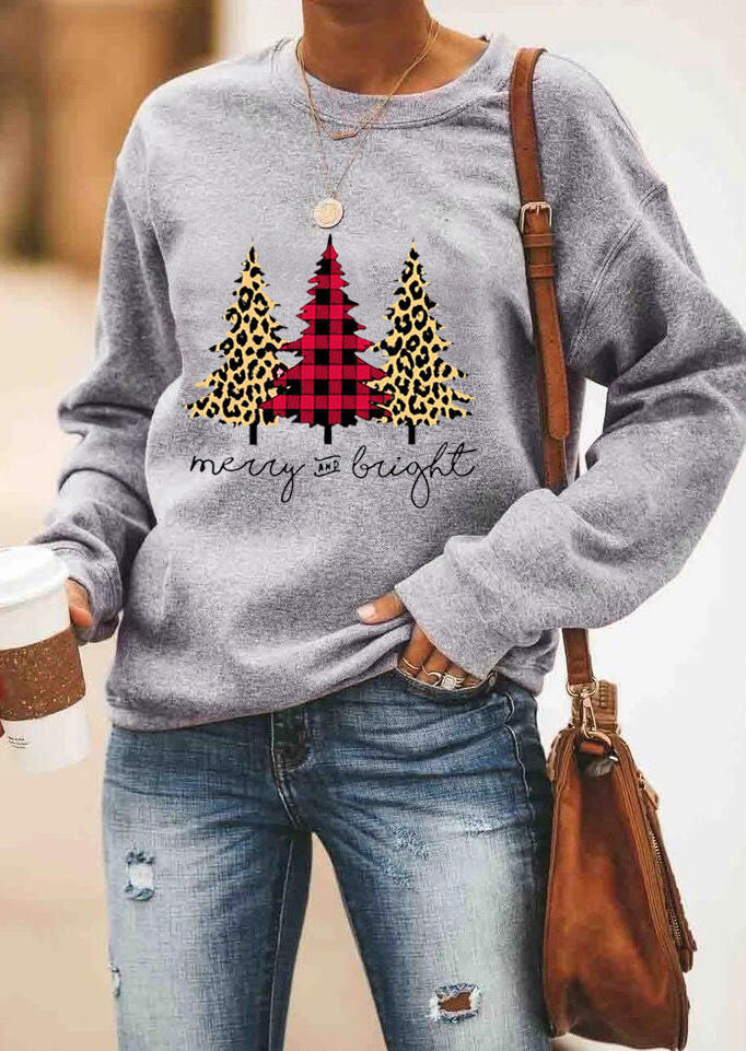 

Hoodies & Sweatshirts Plaid Leopard Printed Merry And Bright Sweatshirt without Necklace in Gray. Size: ,XL