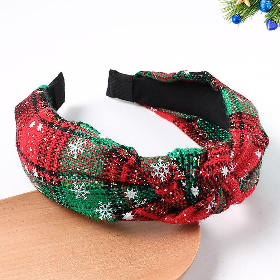 

Plaid Snowflake Twisted Headband, Green;red, 460373