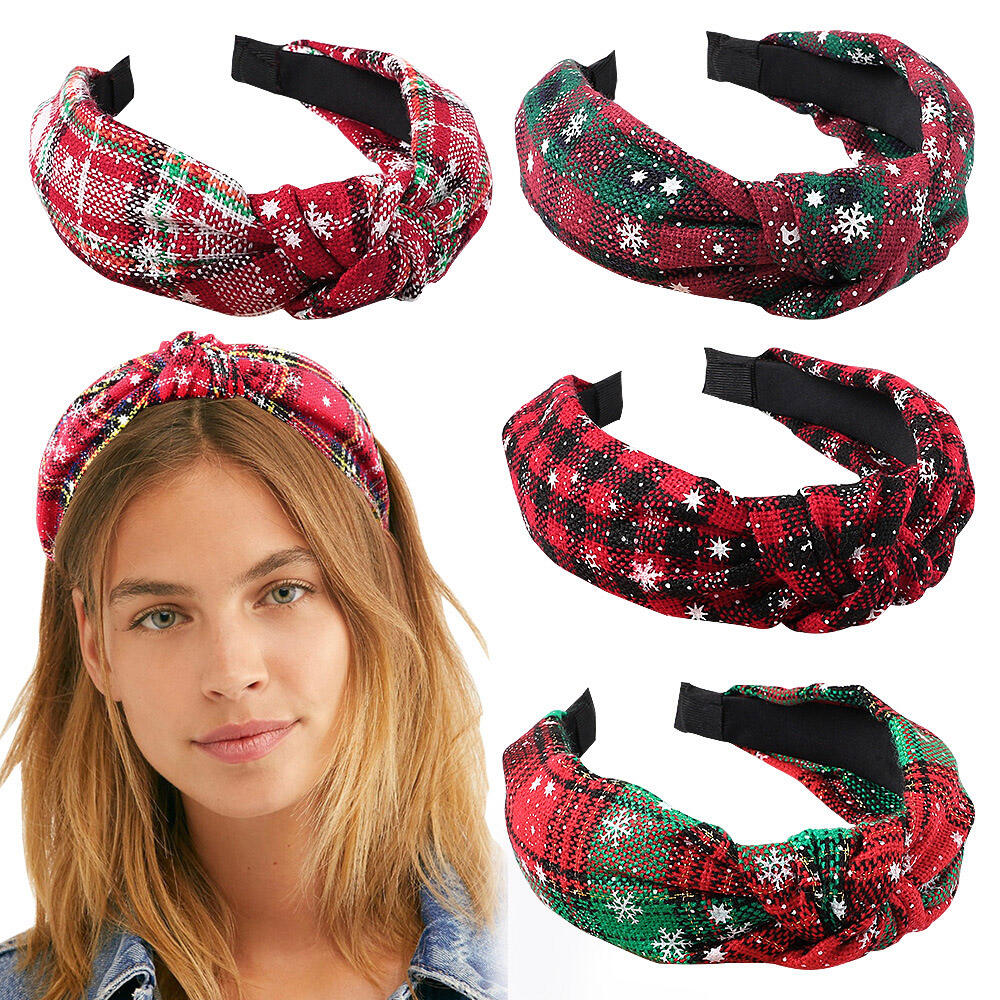 Plaid Snowflake Christmas Twisted Headband, Red