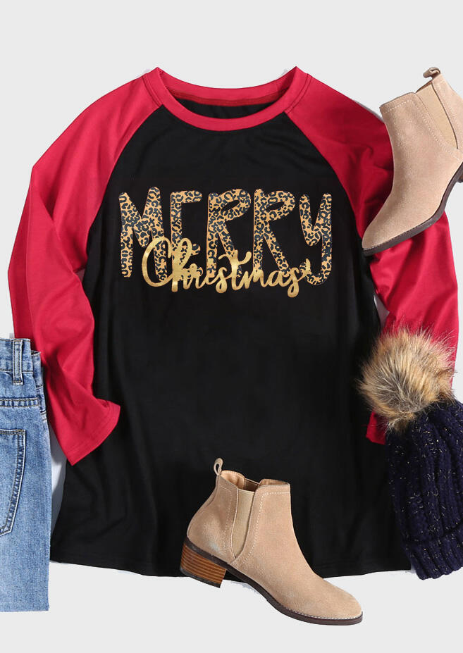 

Tees T-shirts Leopard Printed Merry Christmas T-Shirt Tee - Black. Size: ,M