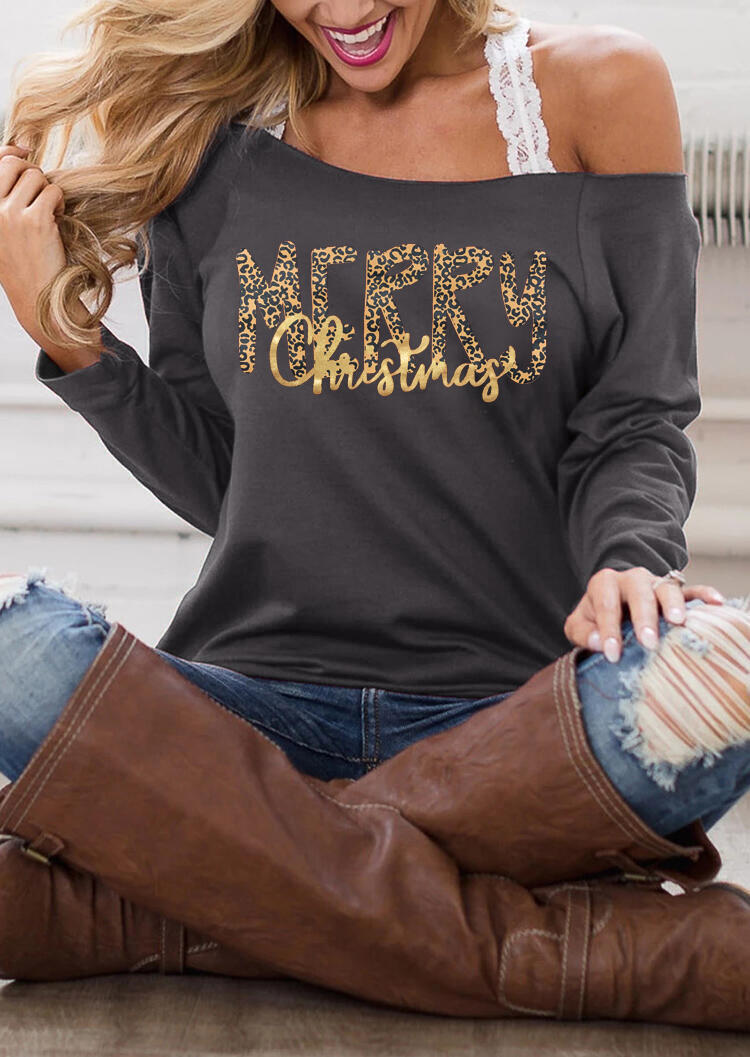 

Blouses Merry Christmas Off Shoulder Blouse without Lace Strap - Dark Grey. Size
