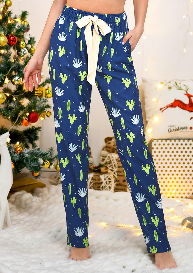 

Pants Cactus Printed Drawstring Casual Pants - Deep Blue. Size: M,,XL