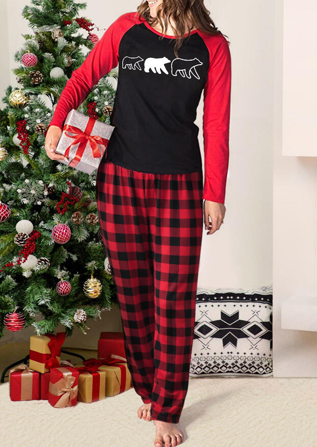 

Sleepwear Plaid Printed Bear Pajamas Set - Black. Size