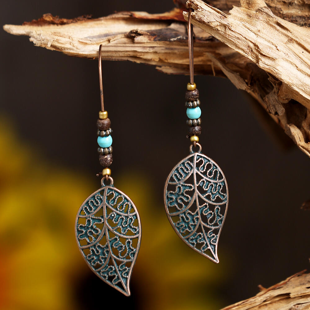 

Earrings Vintage Hollow Out Leaf Beading Earrings. Size, Brown
