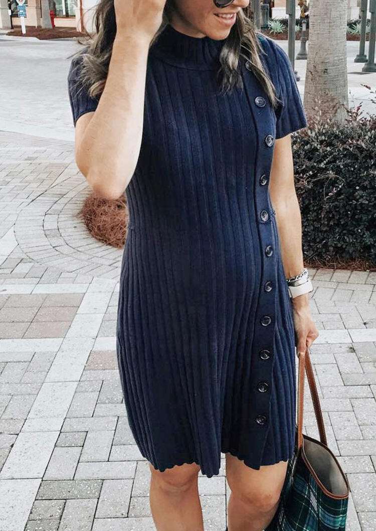 

Mini Dresses Button Knitted Mini Dress - Navy Blue. Size: M