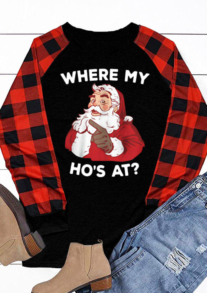 

Plaid Where My Santa Claus Ho' At T-Shirt Tee - Black, 460343