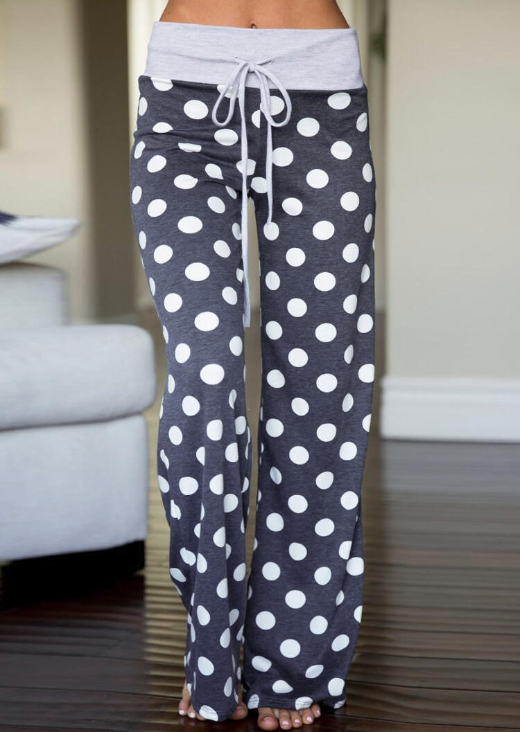 

Pants Polka Dot Drawstring Wide Leg Pants in Dark Grey. Size
