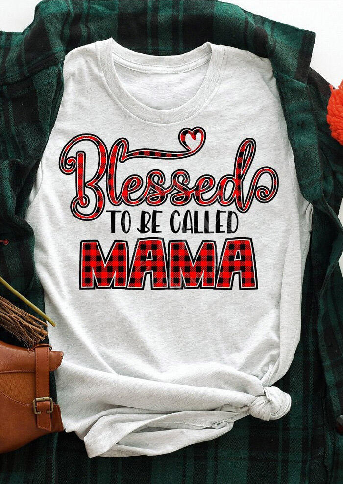 

Tees T-shirts Plaid Blessed To Be Called Mama T-Shirt Tee - Light Grey. Size: S,M,,XL