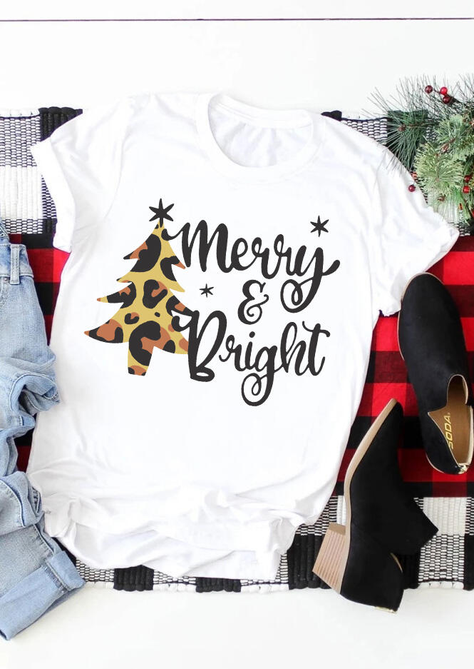 

Tees T-shirts Merry amp; Bright Leopard Printed Christmas Trees T-Shirt Tee - White. Size: S,M