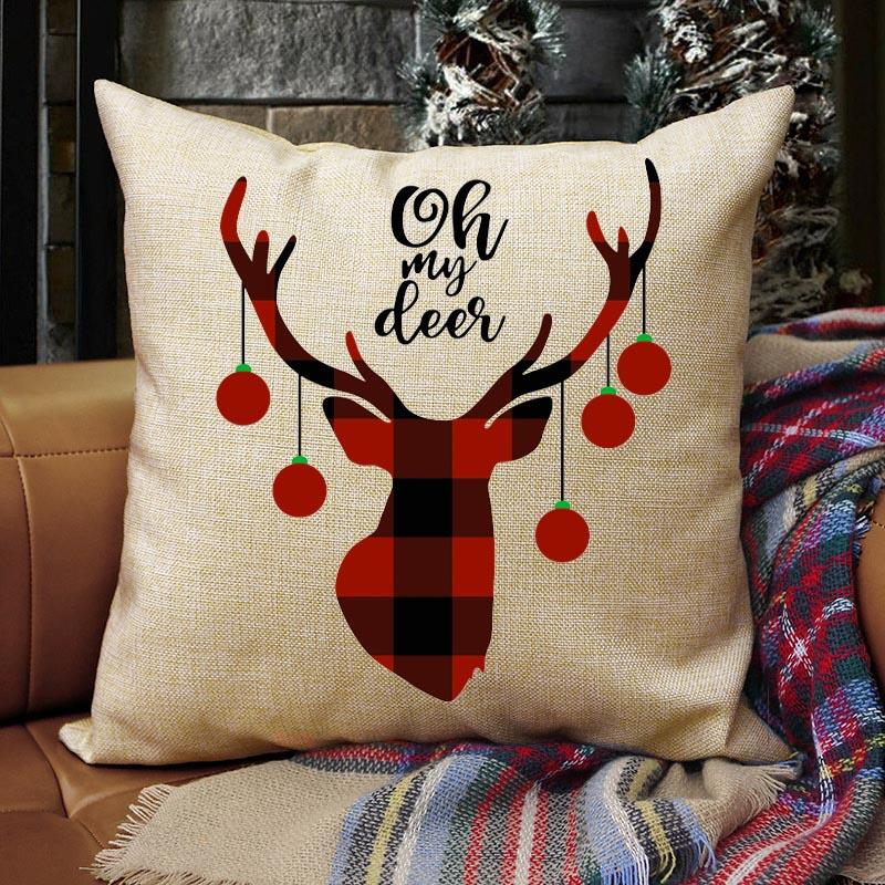 

Plaid Christmas Elk Oh My Deer Pillowcase without Pillow, Khaki, 460435