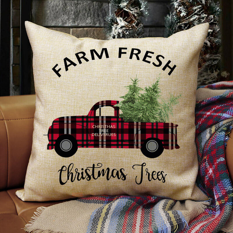 

Plaid Printed Car Farm Fresh Pillowcase without Pillow, Khaki, 460437