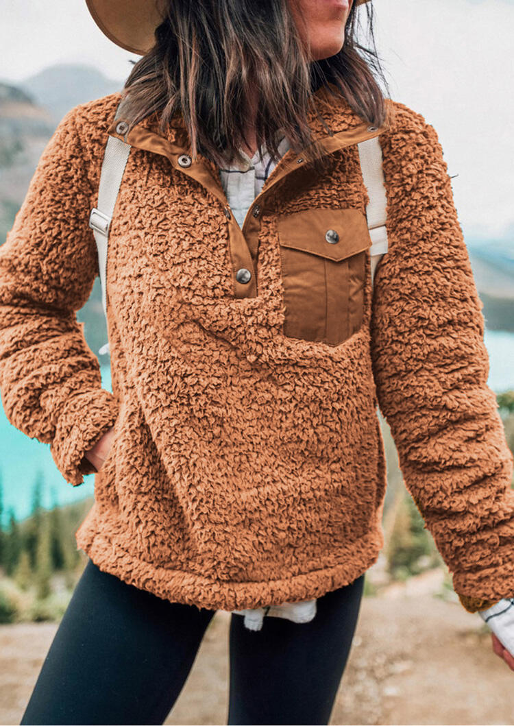

Hoodies & Sweatshirts Button Pocket Plush Sweatshirt - Light Brown. Size: M,,XL