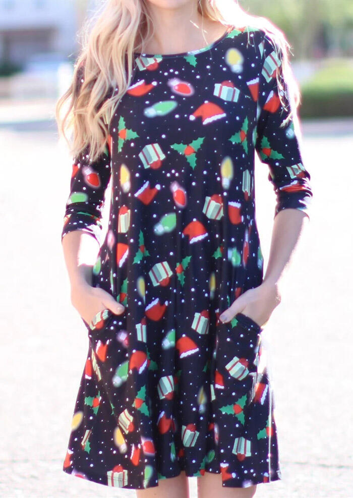 

Mini Dresses Christmas Hats Pocket Mini Dress in Black. Size