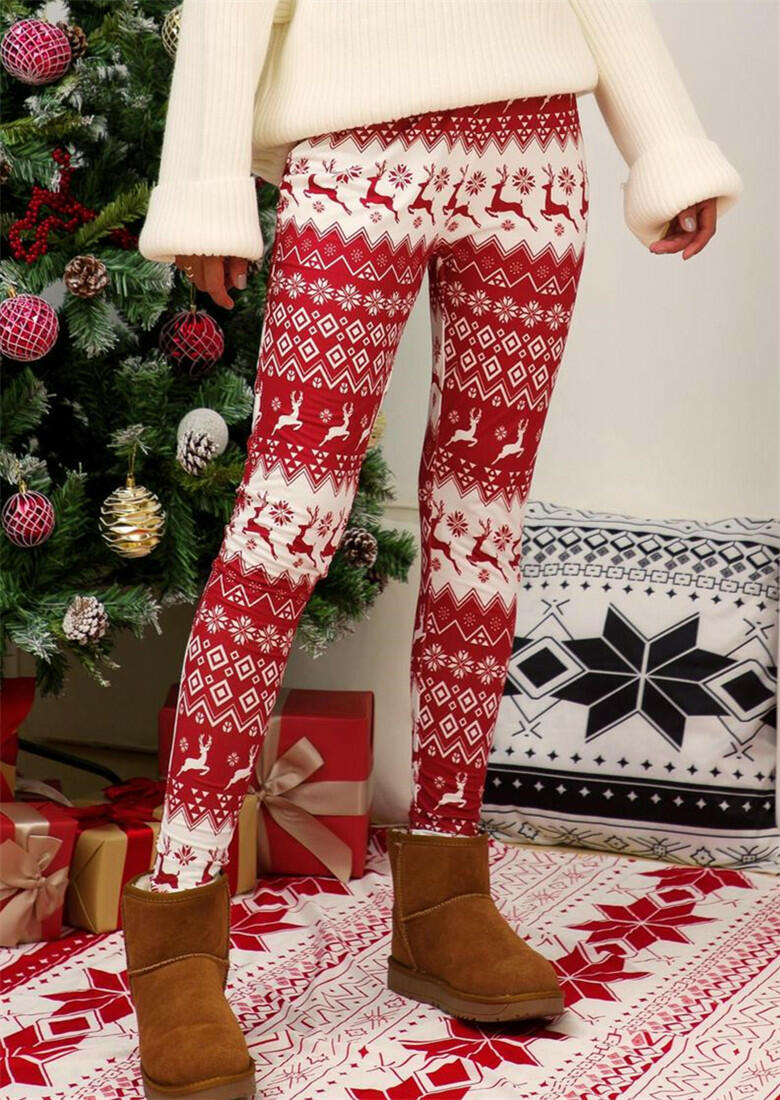 

Merry Christmas Reindeer Snowflake Leggings - Brick Red, 459553