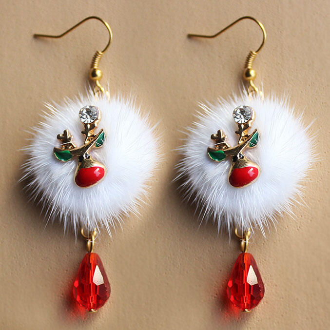 

Elk Santa Claus Pompom Red Crystal Earrings, #1;#2, 460295