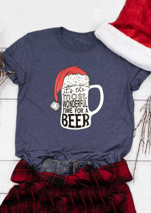 Christmas Most Wonderful Time For A Beer T-Shirt Tee – Deep Blue