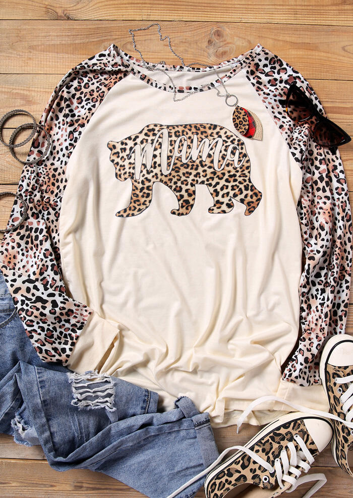 

Leopard Printed Bear Mama T-Shirt Tee without Necklace - Cream, 460452