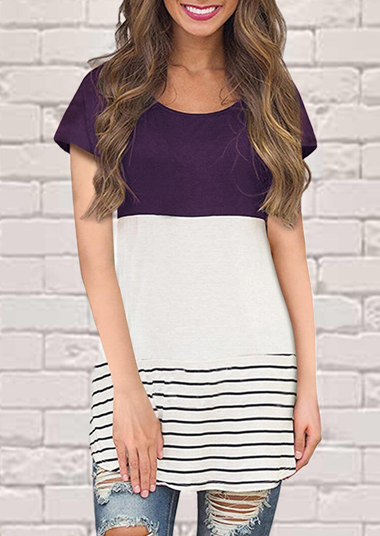 

Blouses Striped Lace Splicing Blouse - Purple. Size: ,XL
