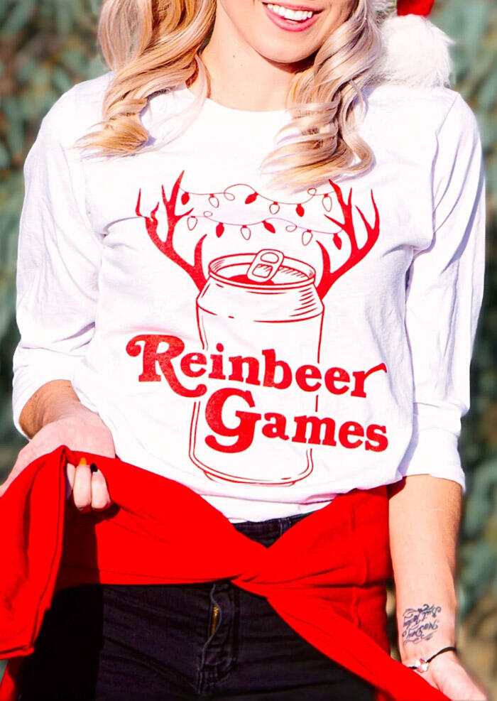 

Christmas Reinbeer Games O-Neck T-Shirt Tee - White, 460542
