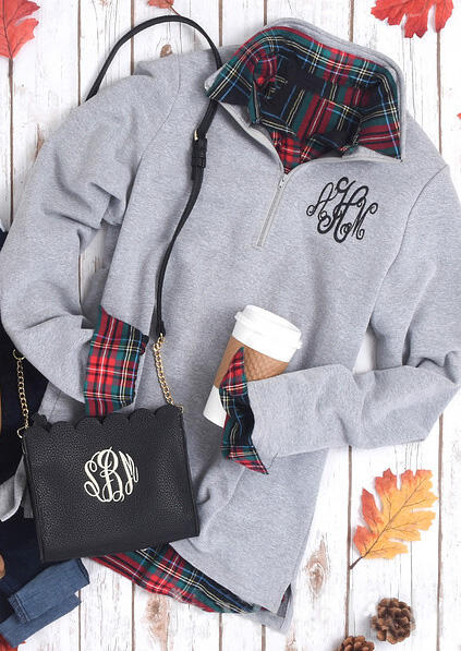 

Hoodies & Sweatshirts Monogrammed Splicing Zipper Sweatshirt - Light Grey. Size: ,M