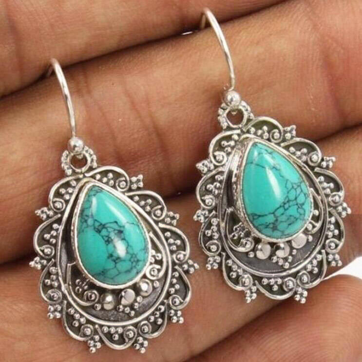 

Earrings Vintage Turquoise Water Drop Shaped Earrings. Size, Green