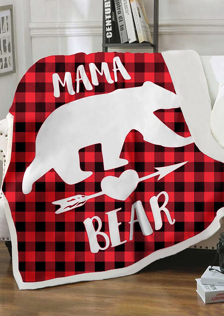 

Mama Bear Plaid Printed Splicing Blanket, 460569