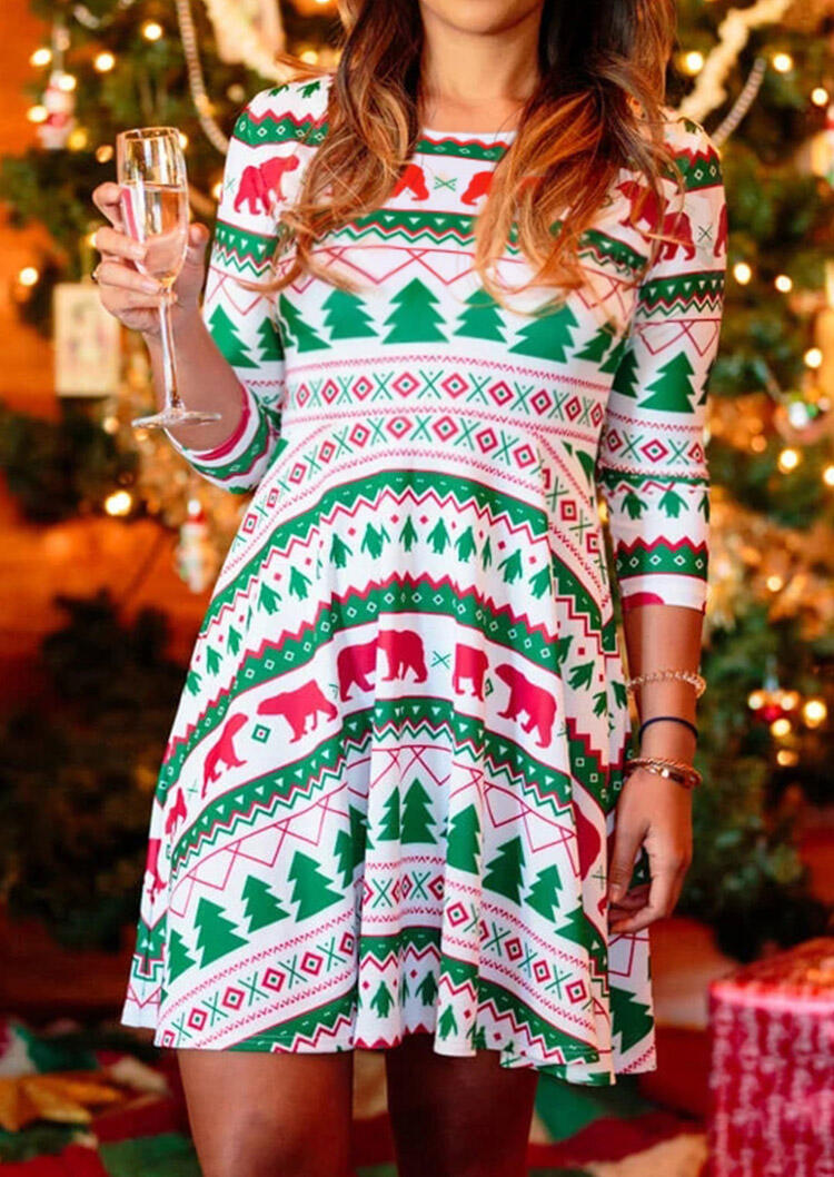 

Christmas Trees Bear Mini Dress - White, 460593