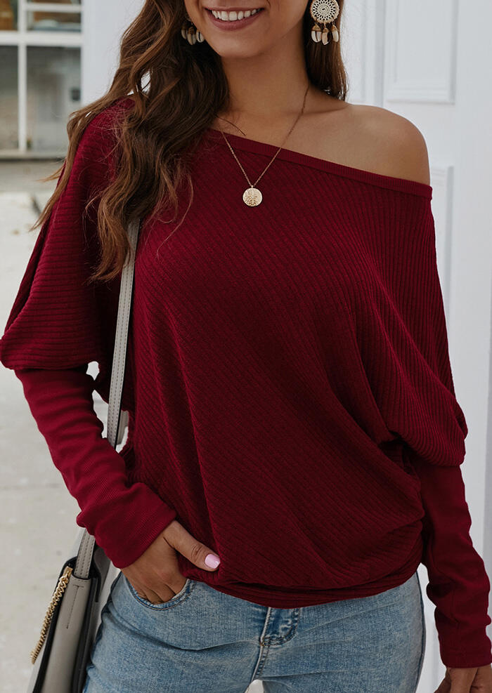 

Solid Knitted Slash Neck Blouse without Necklace - Burgundy, 460633