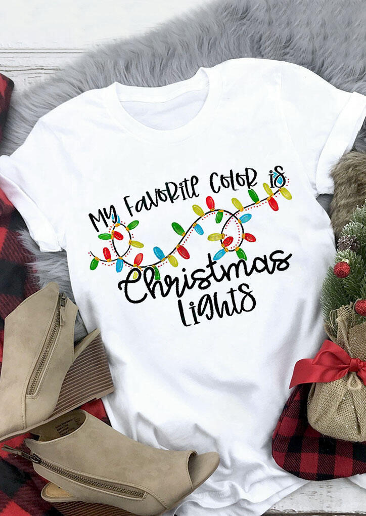 

Tees T-shirts My Favorite Color Is Christmas Lights T-Shirt Tee - White. Size