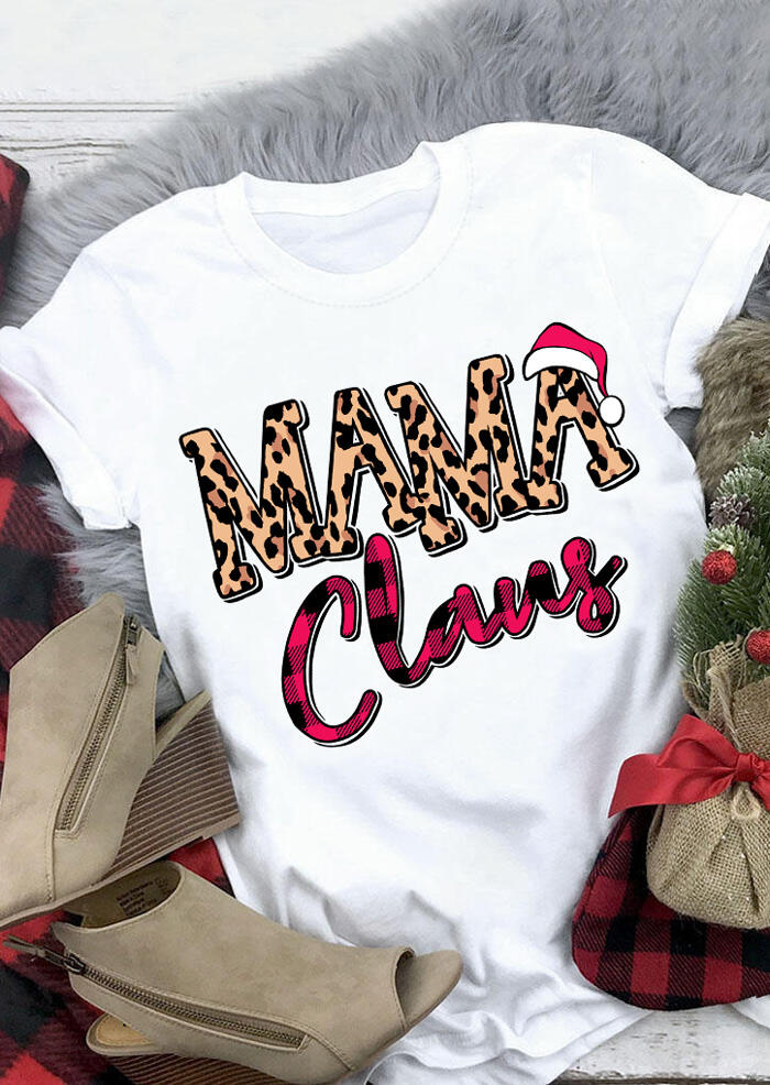 

Leopard Printed Mama Claus T-Shirt Tee - White, 460637