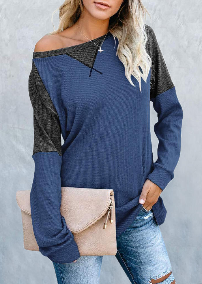 

Blouses Color Block Splicing Blouse without Necklace - Blue. Size: ,XL