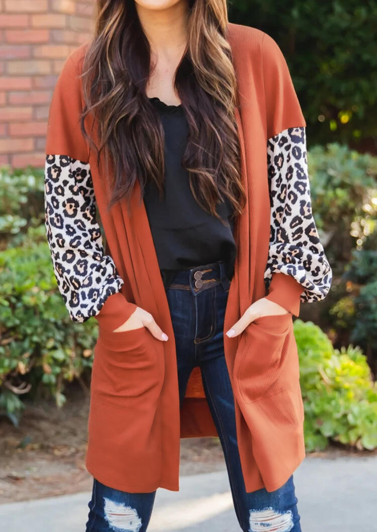 

Leopard Printed Splicing Pocket Cardigan - Orange, 460655