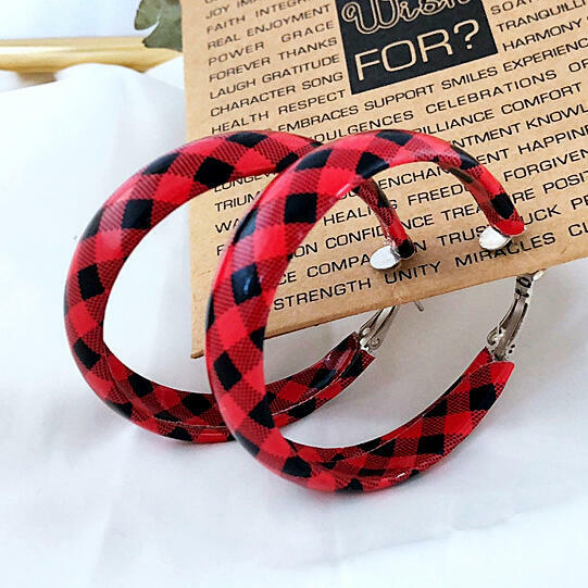 

Women's Plaid Round Leather Earrings, 460056