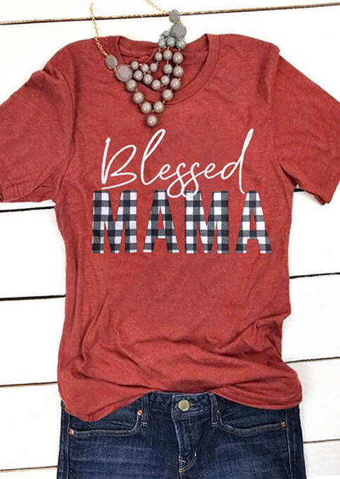 

Tees T-shirts Thanksgiving Plaid Blessed Mama T-Shirt Tee - Orange. Size