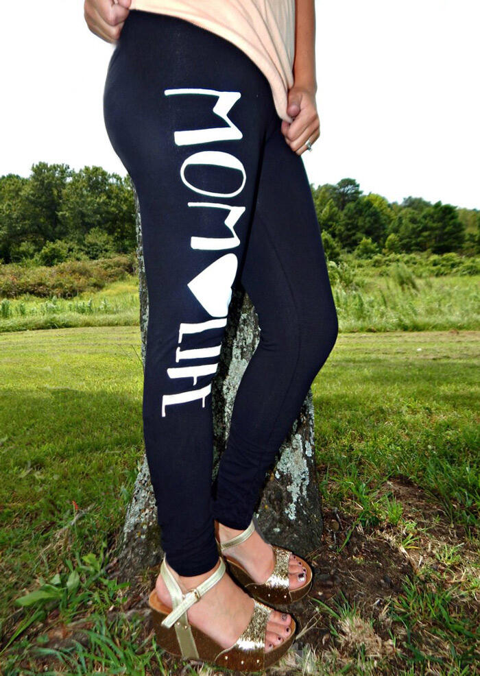 

Leggings Mom Life Elastic Waist Skinny Leggings in Black. Size